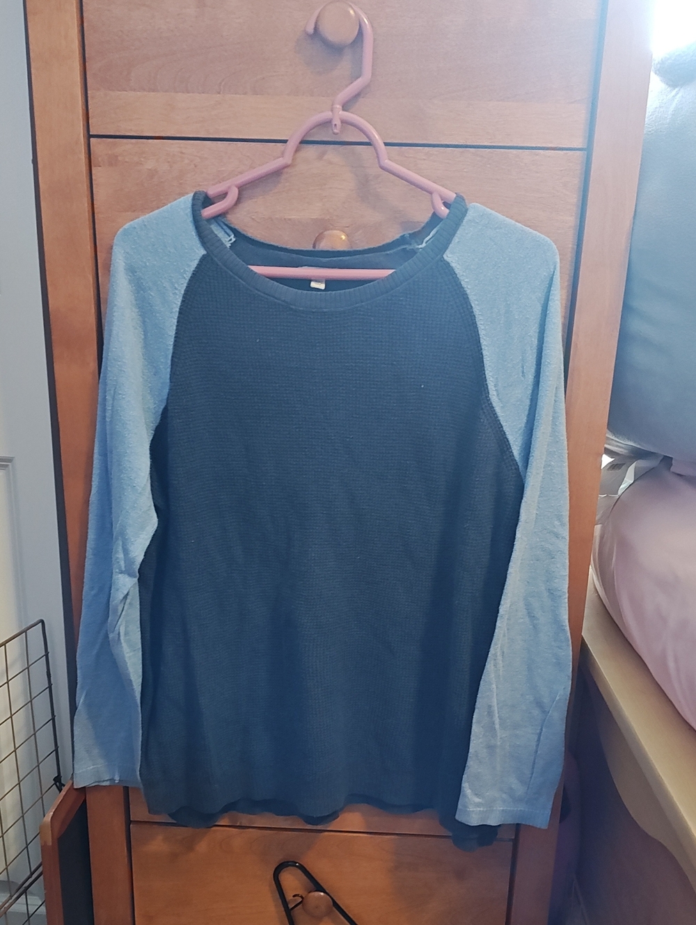 Sonoma Two-Tone Navy and Light Blue Raglan Long-Sleeve PJ Shirt